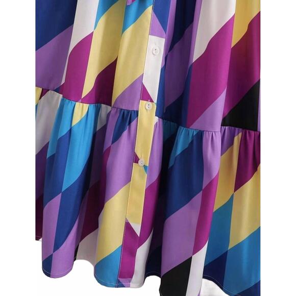 NEW SUNDAYUP women's disco queen dress in purple, blue, & yellow - Picture 5 of 5